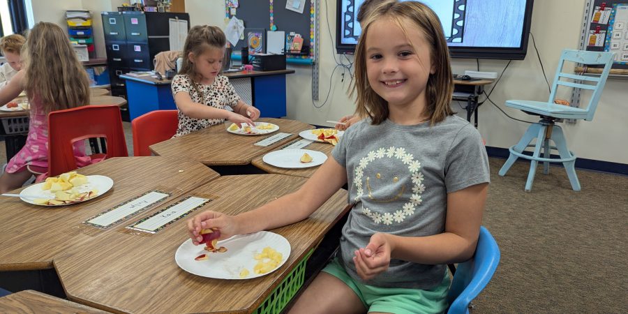 Mrs. Sheeley's class making applesauce