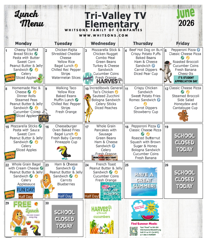 Elementary June 2026 Lunch Menu