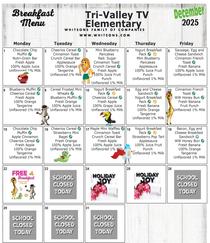 ES December 2025 Breakfast Menu