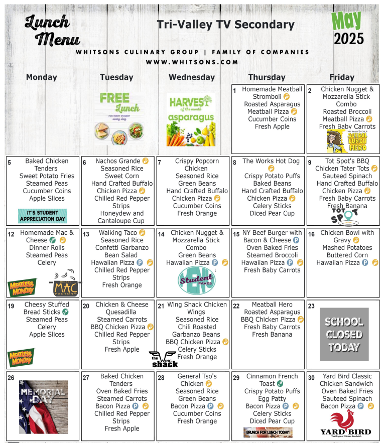 May 2025 Secondary School Lunch Menu