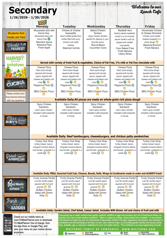 January 2026 Secondary Lunch Menus