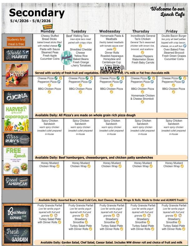 May 2026 Secondary School Lunch Menu