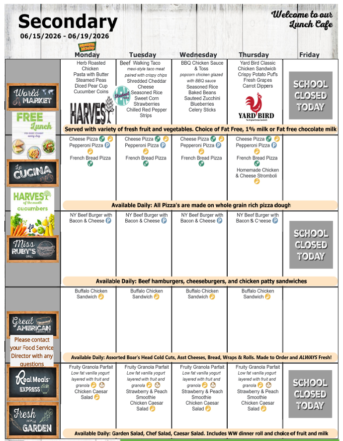 June Secondary School Lunch Menu