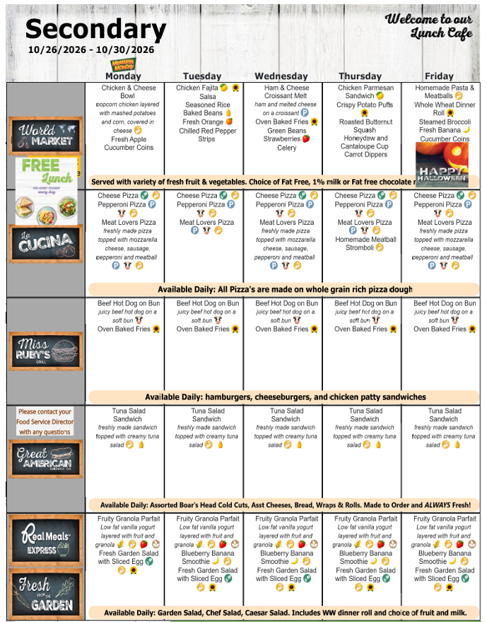 Secondary Lunch Menus- Oct 2026