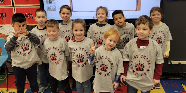 inline_images_1768503519377-1768503519377 Mrs. Constable's Kindergarten class in their Many Bears, One Den shirts